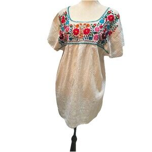 VTG 80s 90s El Interior La Sirena Mexican Embroidered Peasant Blouse M L Boho